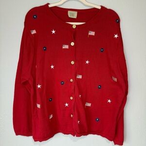 Teddi Woman Red Patriotic Cardigan – Size XL (Fits Like L/XL)